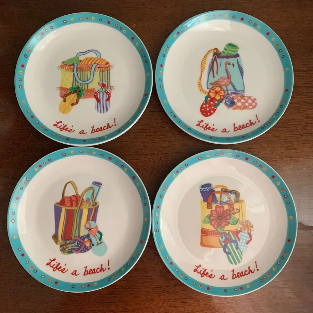 Life’s A Beach Lot of 4 Decorative Dessert Plates Carol Eldridge USA 2004